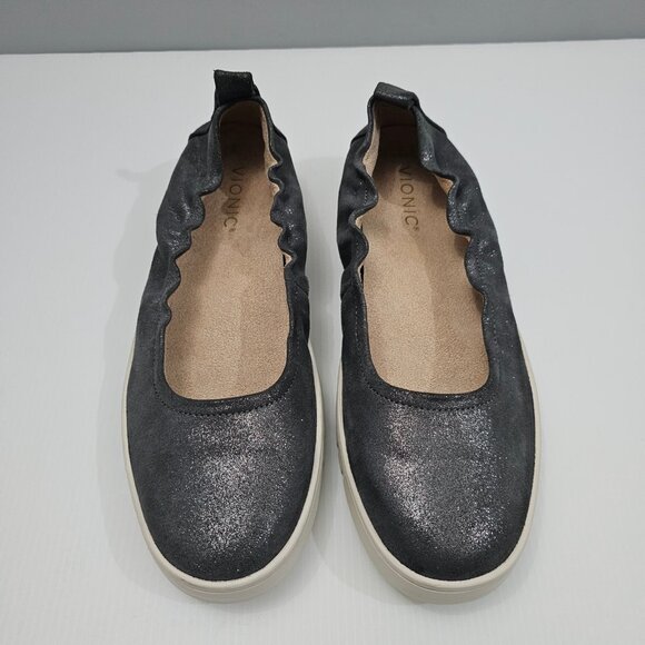 Vionic Uptown Ballet Flat Slip On Loafer Sneaker Polluted Silver Leather Sz 8.5 - Picture 4 of 13